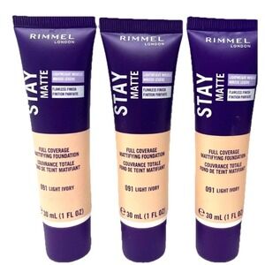 3 New Rimmel London Stay Matte Liquid Mousse Foundation #091 Light Ivory 1 Oz